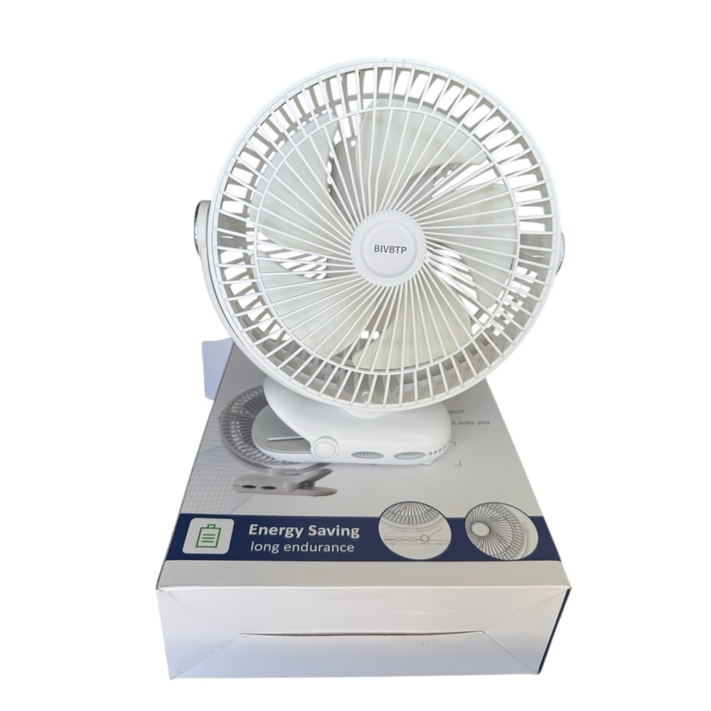 White 8” Clip On Desk Fan